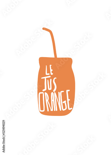 Mug avec paille et jus orange, dessin avec fond transparent