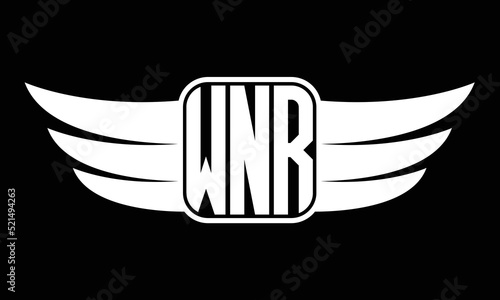 WNR three-letter Wing logo design. flying Vector template photo