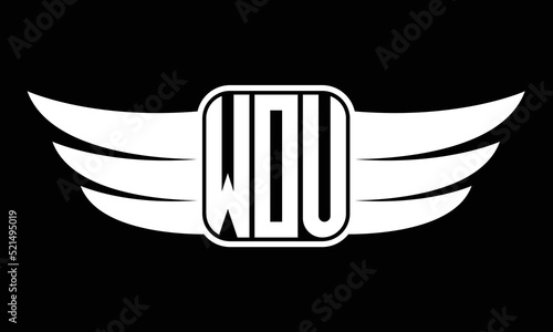 WOU three-letter Wing logo design. flying Vector template photo