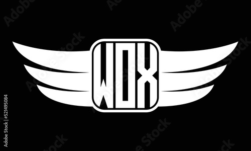 WOX three-letter Wing logo design. flying Vector template photo