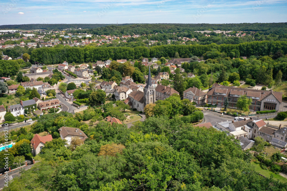 aerial view of the church of Nemours in France