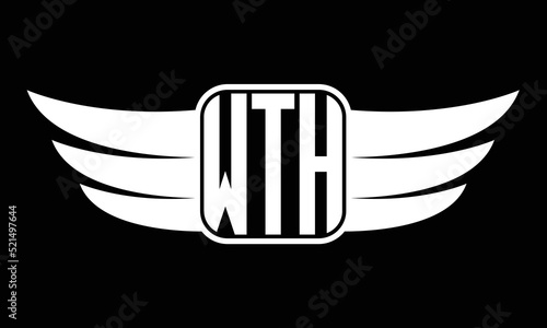 WTH three-letter Wing logo design. flying Vector template