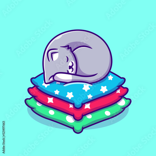 Cute Cat Sleeping On Pillow Cartoon Vector Icon Illustration. 
Animal Nature Icon Concept Isolated Premium Vector. Flat 
Cartoon Style