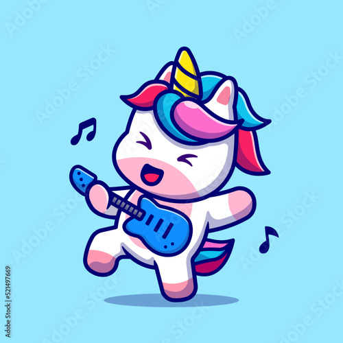 Cute Unicorn Playing Guitar Cartoon Vector Icon Illustration. 
Animal Music Icon Concept Isolated Premium Vector. Flat 
Cartoon Style
