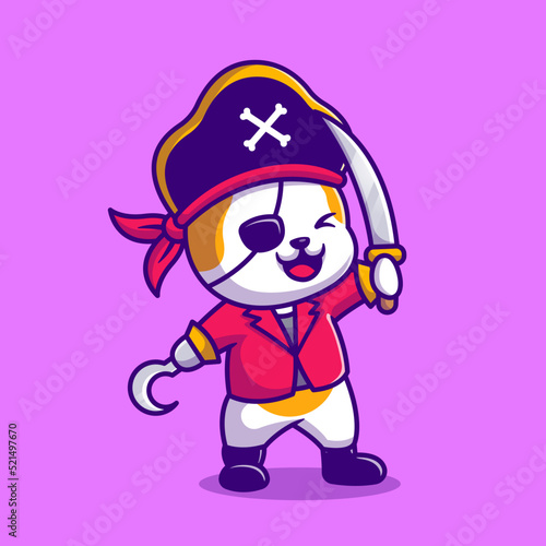 Cute Cat Pirate With Sword Cartoon Vector Icon Illustration. 
Animal Fashion Icon Concept Isolated Premium Vector. Flat 
Cartoon Style