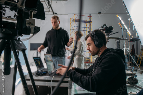 Slika na platnu Film set, monitors and modern shooting equipment
