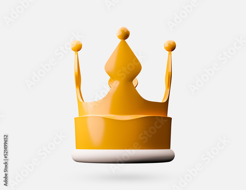 Golden crown 3d icon for king or monarch, queen or princess tiara, prince headdress. Classic heraldic imperial sign. 3d rendered illustration. 