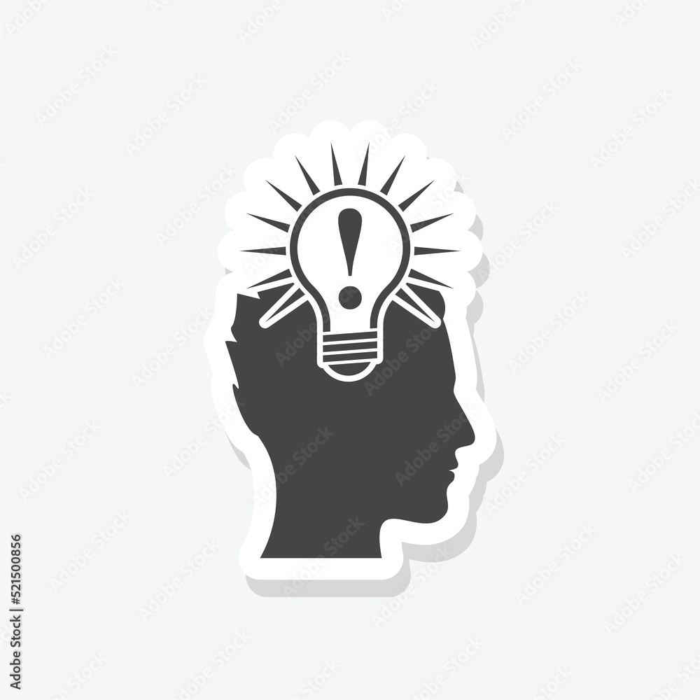 Glowing light bulb in the head sticker icon. Idea Symbol Glowing light bulb in the head sticker icon. Idea Symbol