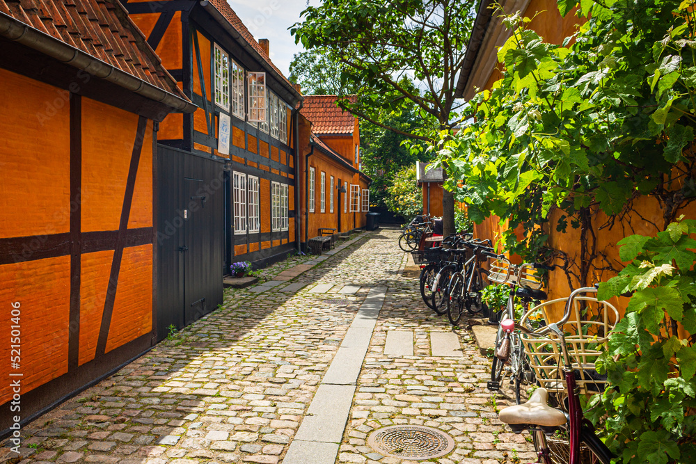 Copenhagen, Denmark - quiet old town street, traditional architecture