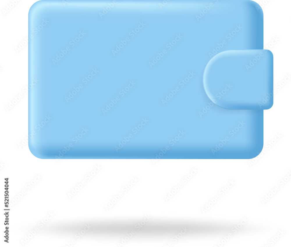 Purse money wallet 3d icon. Creative financial blue wallet isolated on white. Vector pocket illustration