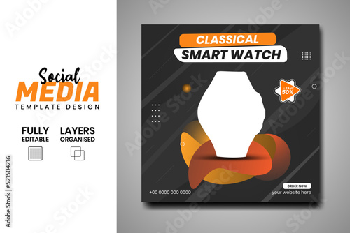 New arrival Classic smart watch social media banner post design template for selling.