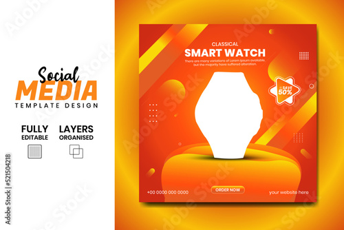 New arrival Classic smart watch social media banner post design template for selling.