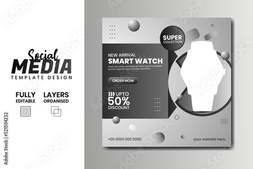 New arrival Classic smart watch social media banner post design template for selling.
