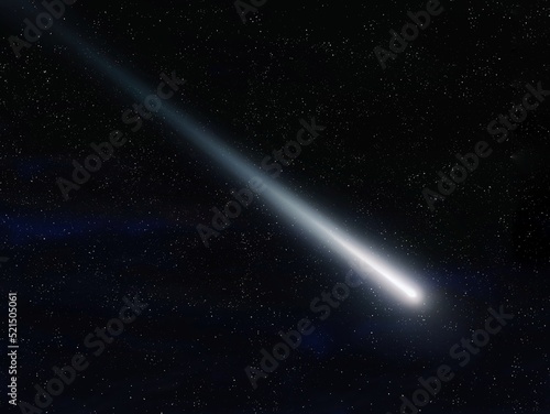 Bright shooting star. Meteor trail in the night starry sky. Meteor in the Earth's atmosphere.