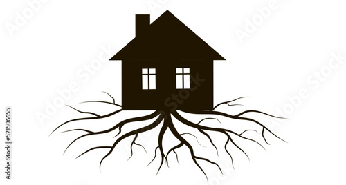 A house rooted in the ground. Black silhouette.