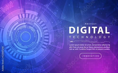 Digital technology banner blue pink background concept, technology light purple effect, abstract tech, innovation future data, internet network, Ai big data, lines dots connection, illustration vector