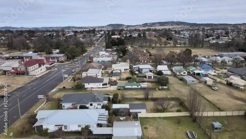 Aerial view of the town with buildings and roads in Glen Innes, New South Wales, Australia photo