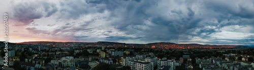 big panorama of the city of Zurich in Switzerland in the evening