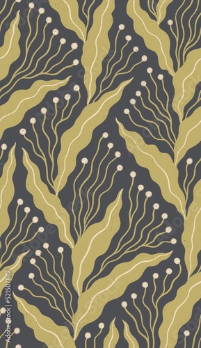 Seamless floral pattern with leaves and berries