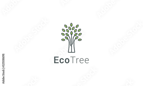Tree with leaves line art simple natural plantation logo