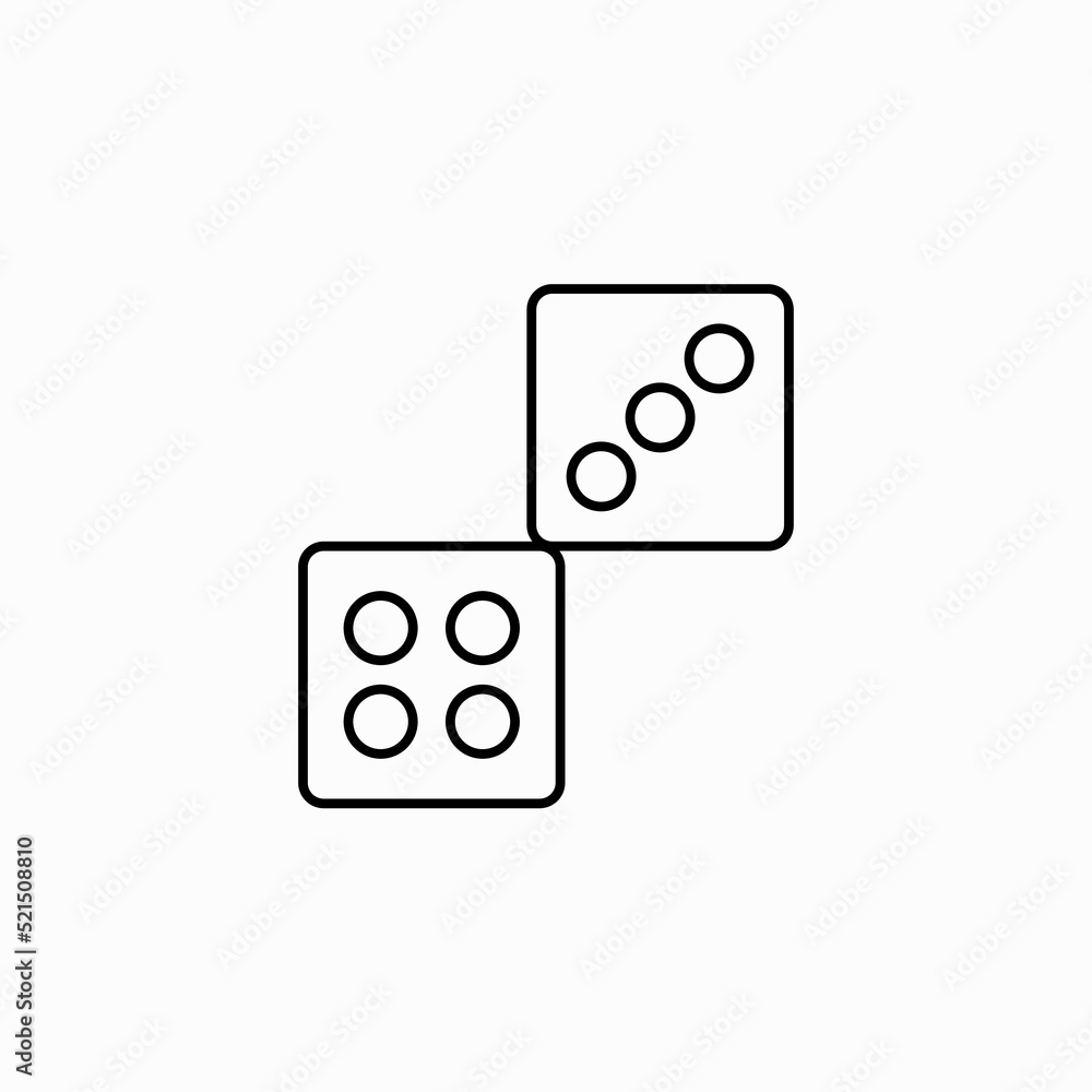 Dices icon flat. Illustration isolated vector sign symbol. Pair of dice to gamble or gambling in craps line art vector icon for casino apps and websites. Two Dice icon. casino symbol isolated on White Dices icon flat. Illustration isolated vector sign symbol. Pair of dice to gamble or gambling in craps line art vector icon for casino apps and websites. Two Dice icon. casino symbol isolated on White