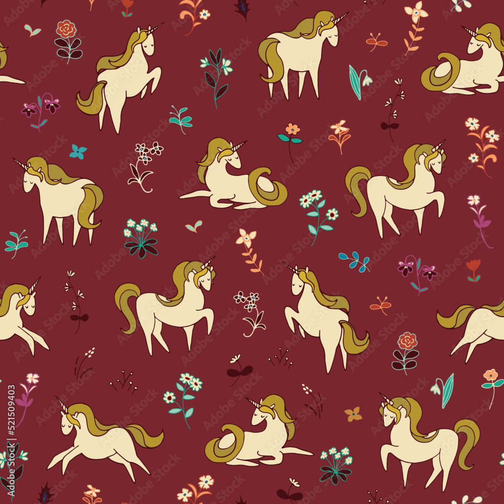 Ancient unicorn vector seamless pattern