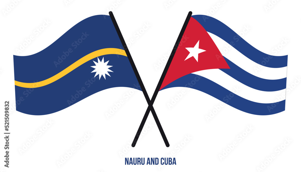 Fototapeta premium Nauru and Cuba Flags Crossed And Waving Flat Style. Official Proportion. Correct Colors.