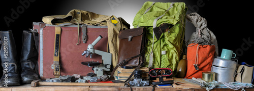 Vintage set of equipment for field geological work