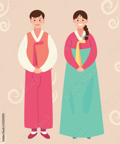 Korean traditional clothes. flat vector illustration.