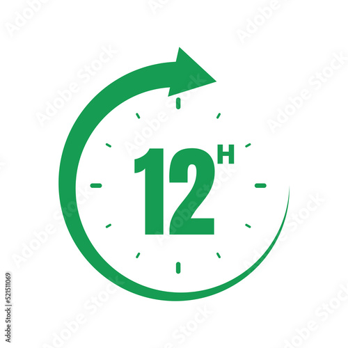 12 hours, icon symbol Green, time, o'clock Twelve