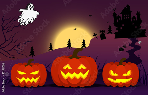 Halloween Pumpkin On the night of the full moon. bats  spiders  castles  night 