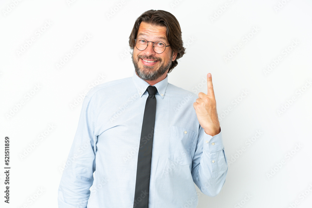 Senior dutch business man isolated on white background pointing with the index finger a great idea Senior dutch business man isolated on white background pointing with the index finger a great idea