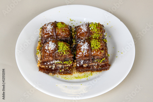 Pistachio baklava. Traditional Middle Eastern Flavors. Traditional Turkish baklava. Local name fistikli baklava