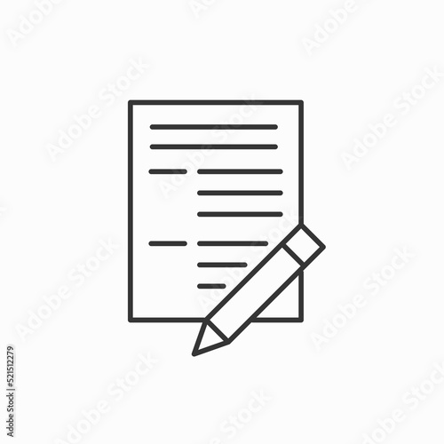 Illustration of pencil with paper icon. Document with pen icon in flat style. Notepad vector illustration on white isolated background. Office stationery business concept.