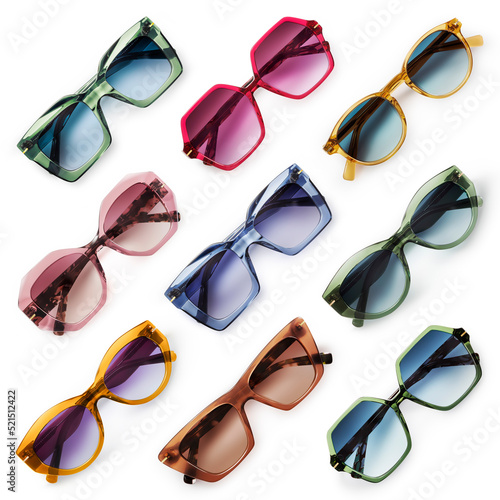 Canvas-taulu Sunglasses composition in many bright colors in transparent plastic