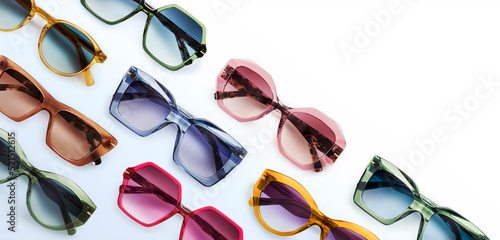 Fotografía Sunglasses composition in many bright colors in transparent plastic