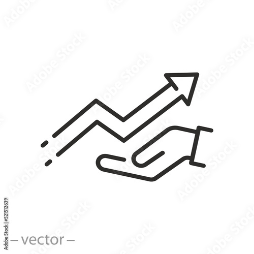 increased motivation icon, graph growth improvement, raise success marketing, thin line symbol on white background - editable stroke vector illustration
