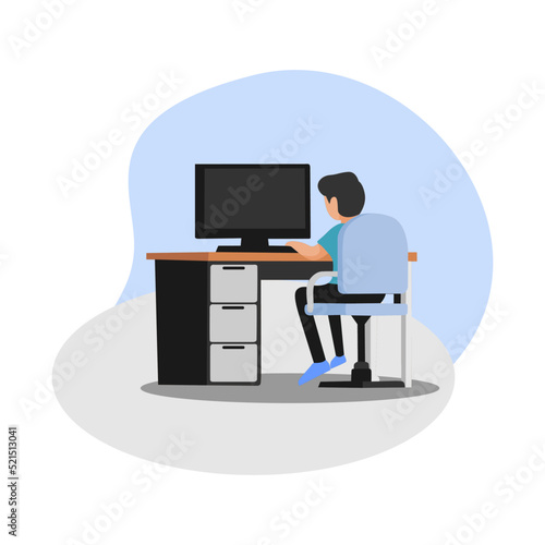 illustration set design of young people working on the computer