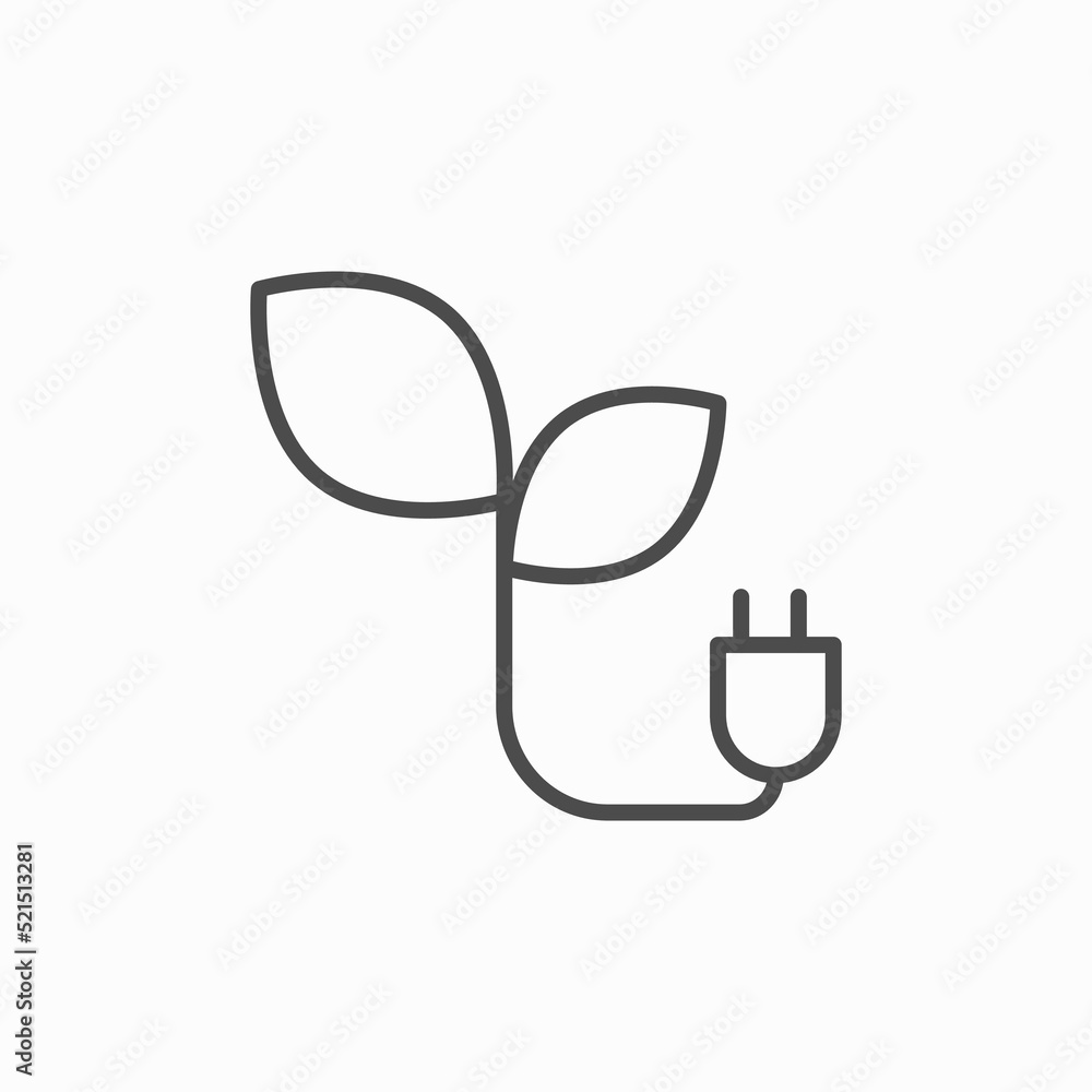 Plug Leaf, Energy Save. Flat Vector Icon illustration. Simple black symbol on white background. Plug Leaf, Energy Save. Flat Vector Icon illustration. Simple black symbol on white background.