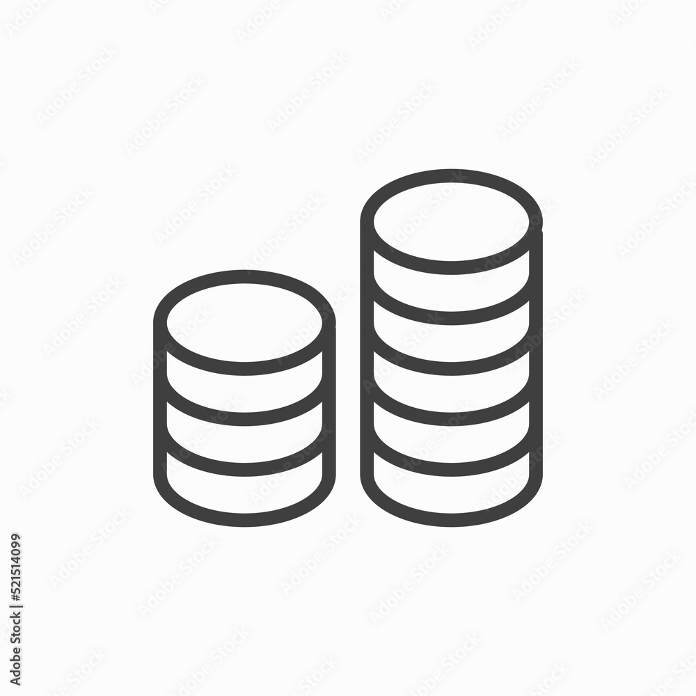 Thin line dollar coin stack icon. Outline, editable dollars coins stacks icon. Thin line dollar coin stack icon. Outline, editable dollars coins stacks icon.