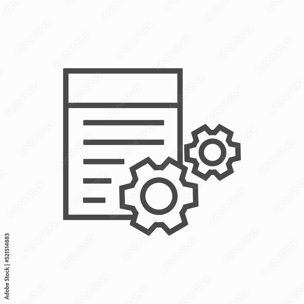 Data process in progress. Document with gears. Stock vector illustration isolated on white background Data process in progress. Document with gears. Stock vector illustration isolated on white background