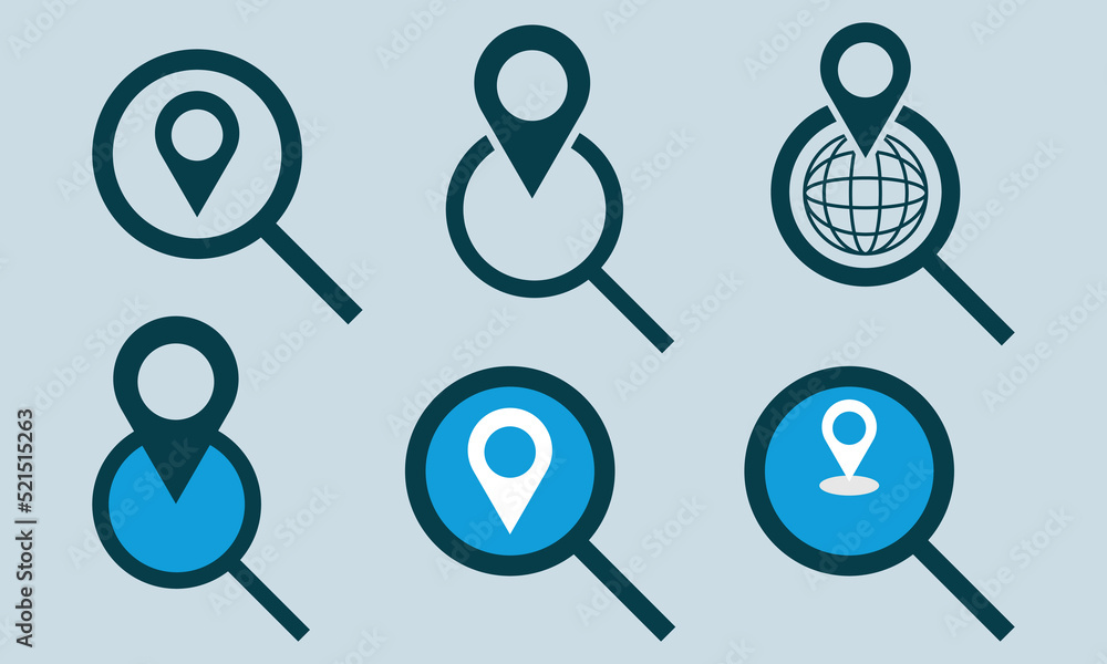 Searching location icon set on white background Searching location icon set on white background