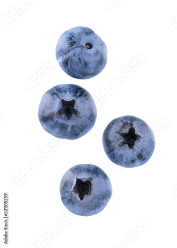 Fresh blueberry isolated on white background. Bilberry or whortleberry. Clipping path. Top view.