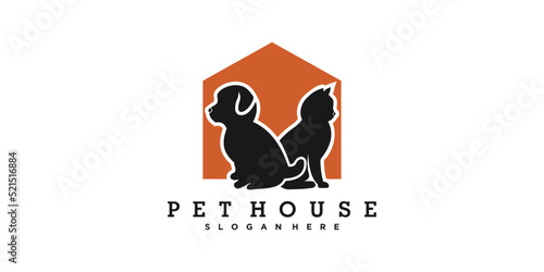 cat and dog petshop logo design template with creative concept