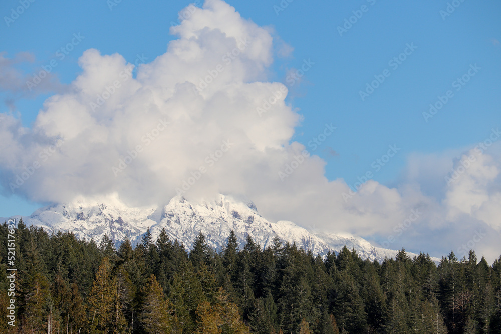 White Puffy Clouds Above the Mountain