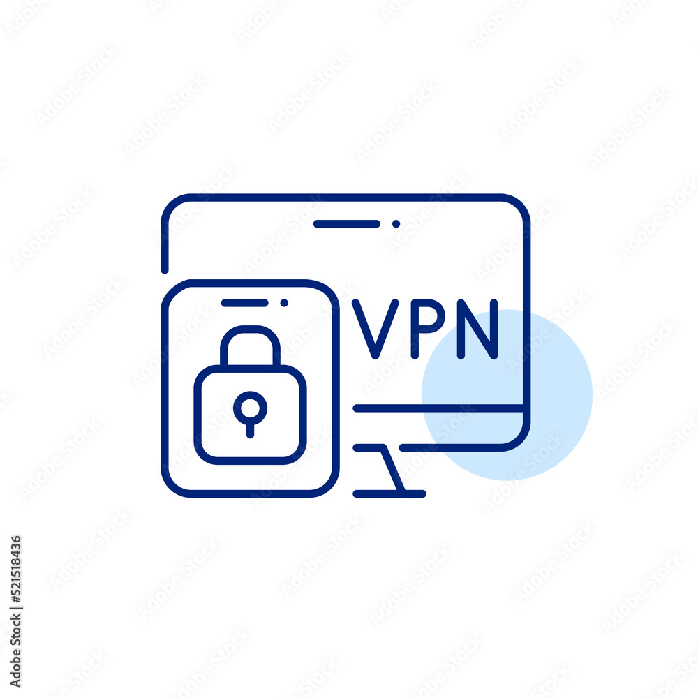 Secure VPN connection on tablet and computer. Pixel perfect, editable stroke line art icon Secure VPN connection on tablet and computer. Pixel perfect, editable stroke line art icon