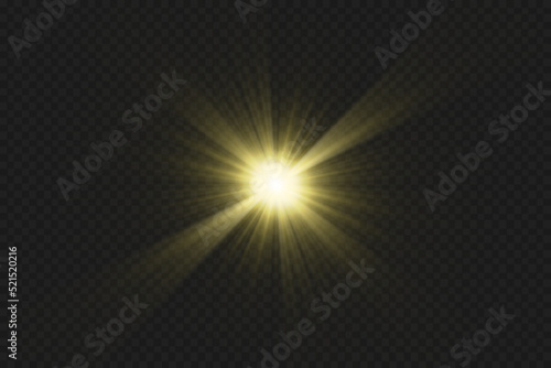 Light effects, glare, glitter, explosion, golden light, Vector illustration. shining golden stars.