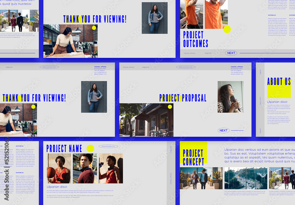 Yellow and Blue Interactive Pitch Deck Stock Template | Adobe Stock