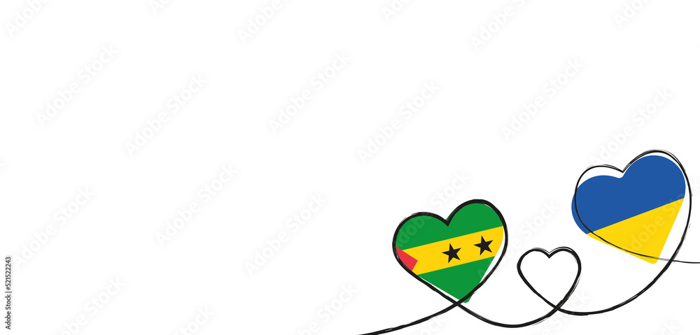 Drei Herzen mit der Fahne von der Ukraine und São Tomé und Príncipe Drei Herzen mit der Fahne von der Ukraine und São Tomé und Príncipe