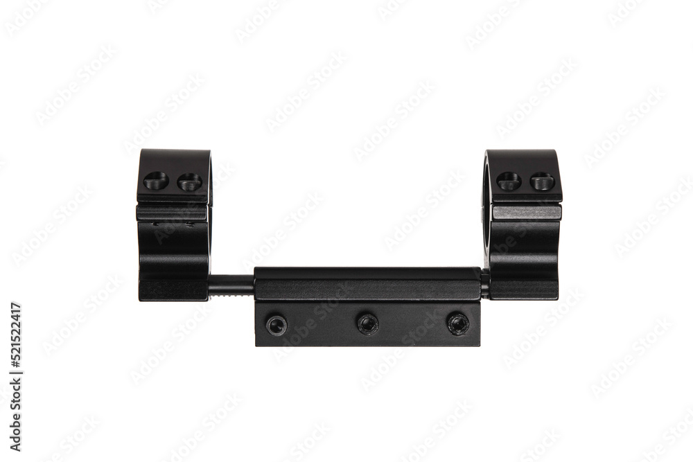 Quick disconnect mount made for holding a scope on a rifle isolated on white back. Quick Release Sniper Cantilever Scope Mount. Quick disconnect mount made for holding a scope on a rifle isolated on white back. Quick Release Sniper Cantilever Scope Mount.